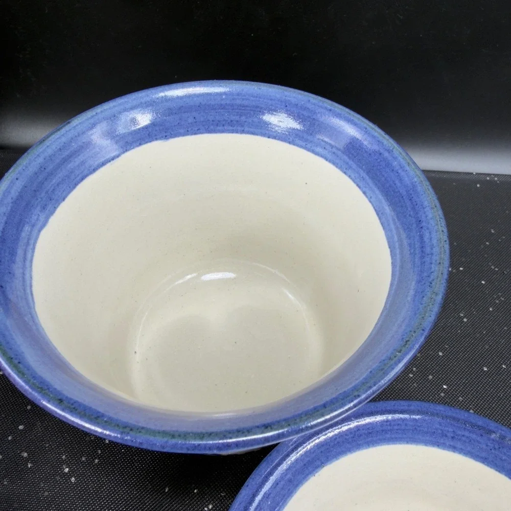 Brinker‎ Pots Dip Crock Set Blue Heart Stoneware Pottery Kansas City 2000s 2pc